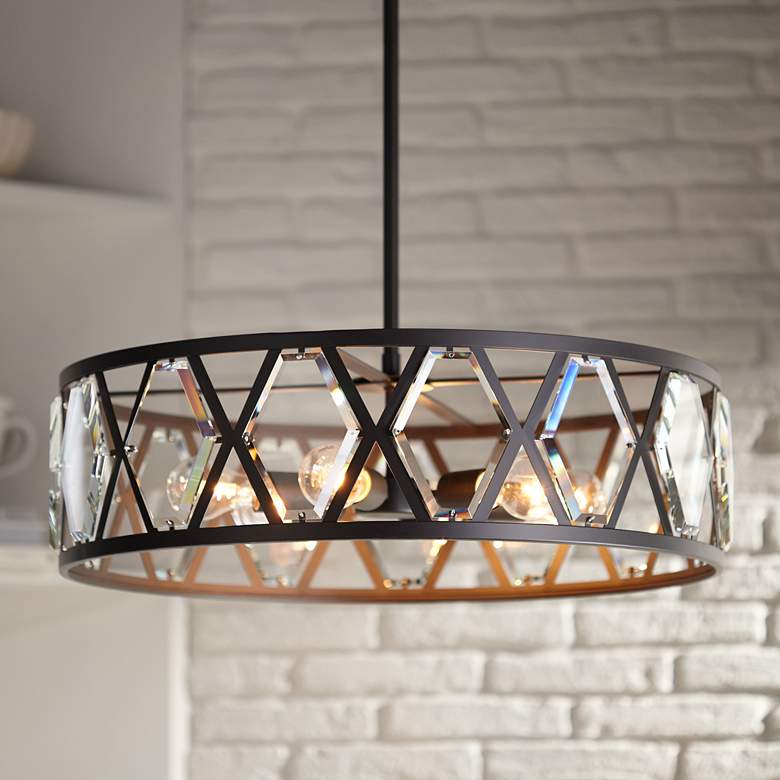 Image 1 Regency Hill Lexington 26" Wide Black and Crystal 6-Light Pendant