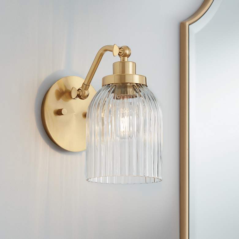 Image 1 Regency Hill Leyna 9 1/4" High Antique Brass Wall Sconce