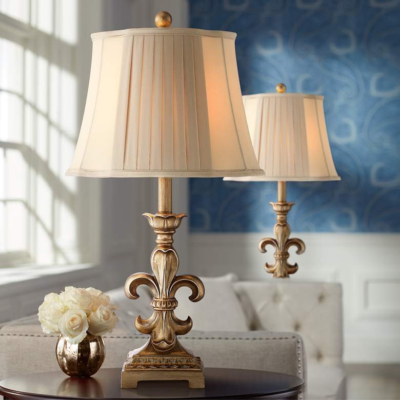 Image 1 Regency Hill Louis 25 3/4" Gold Fleur-de-Lis Table Lamps Set of 2