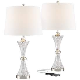 Image3 of Regency Hill Luca 25 1/2" Chrome and Glass Modern USB Lamps Set of 2