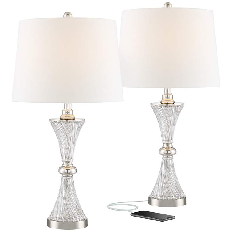 Image 3 Regency Hill Luca 25 1/2" Chrome and Glass Modern USB Lamps Set of 2