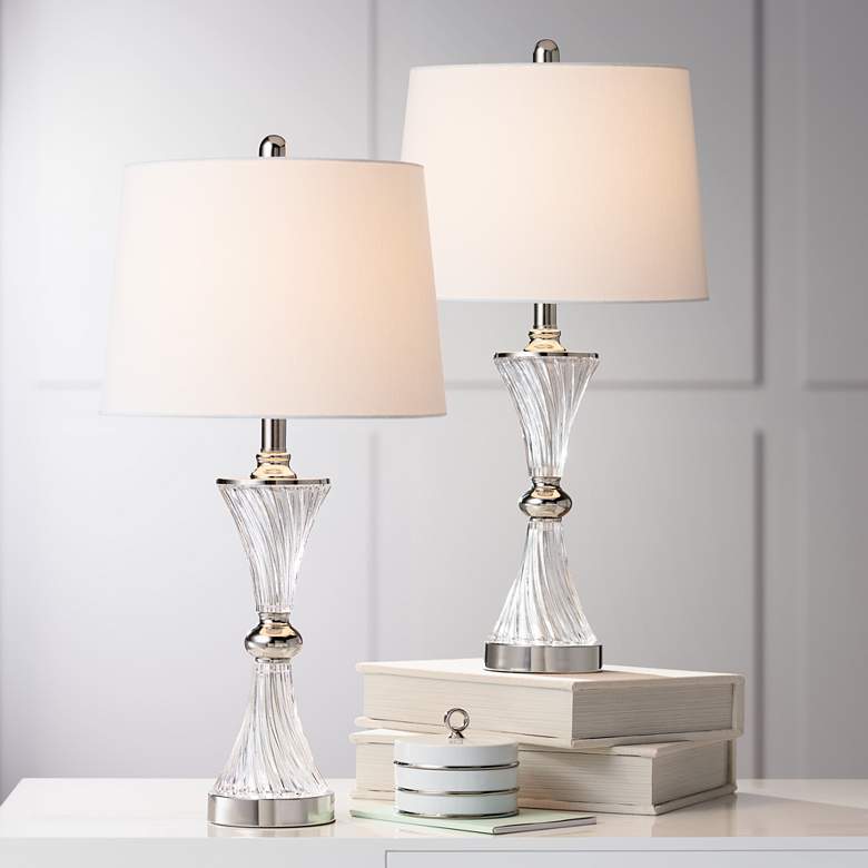 Image 2 Regency Hill Luca 25 1/2" Chrome and Glass Modern USB Lamps Set of 2
