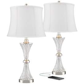 Image1 of Regency Hill Luca Chrome and Glass White Shade USB Table Lamps Set of 2