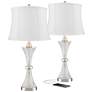 Regency Hill Luca Chrome and Glass White Shade USB Table Lamps Set of 2