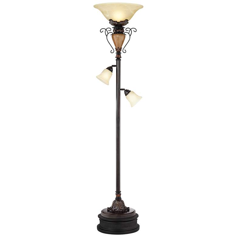Image 1 Regency Hill Ludo Bronze Crackle Tree Torchiere Floor Lamp with Black Riser