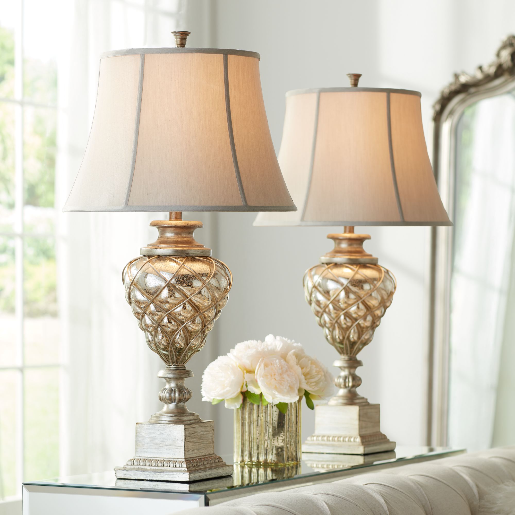 Regency Hill Luke 33 3/4" Mercury Glass Night Light Table Lamp in scene