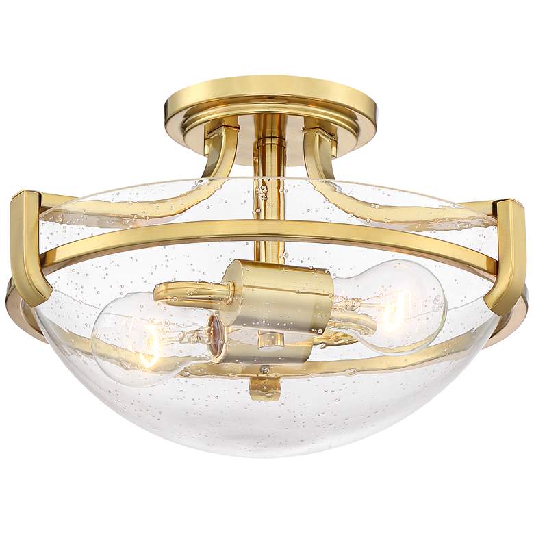 Image 2 Regency Hill Mallot 13 inch Brass and Clear Seeded Glass Ceiling Light