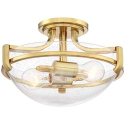 Regency Hill Mallot 13&quot; Brass and Clear Seeded Glass Ceiling Light