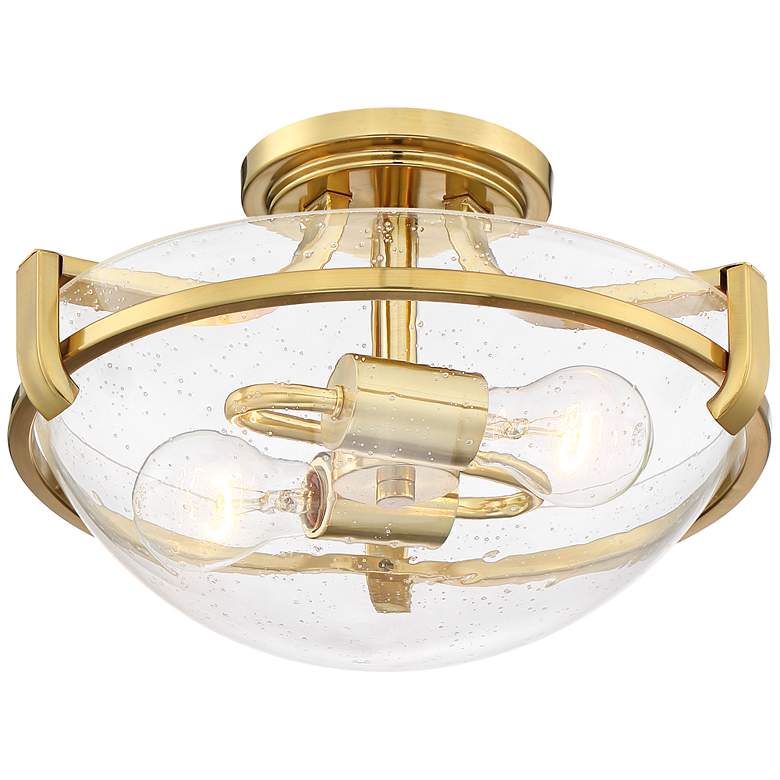 Image 5 Regency Hill Mallot 13 inch Brass and Clear Seeded Glass Ceiling Light more views
