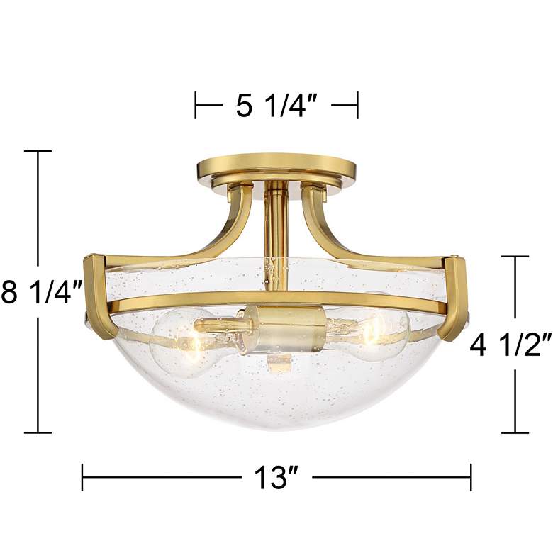 Image 7 Regency Hill Mallot 13 inch Brass and Clear Seeded Glass Ceiling Light more views