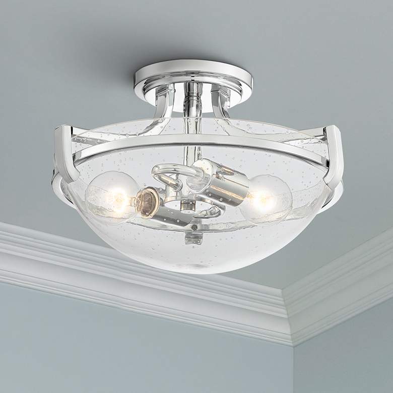 Image 1 Regency Hill Mallot 13" Chrome and Clear Seeded Glass Ceiling Light