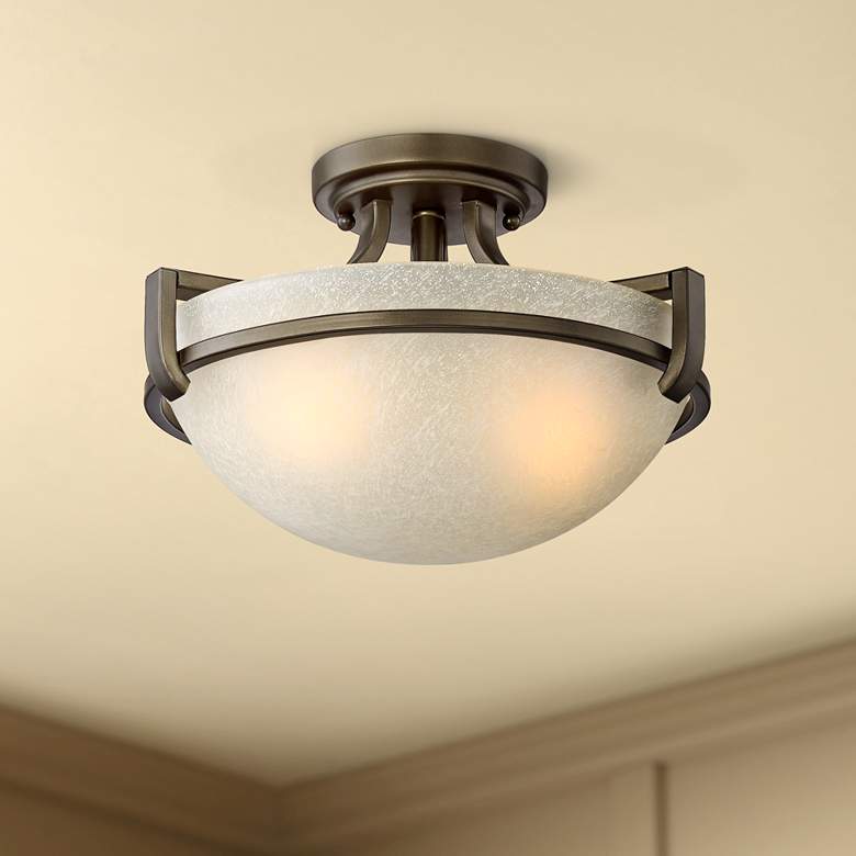 Image 1 Regency Hill Mallot 13" Wide Bronze and Champagne Glass Ceiling Light