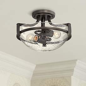 Image1 of Regency Hill Mallot 13" Wide Bronze Clear Seeded Glass Ceiling Light