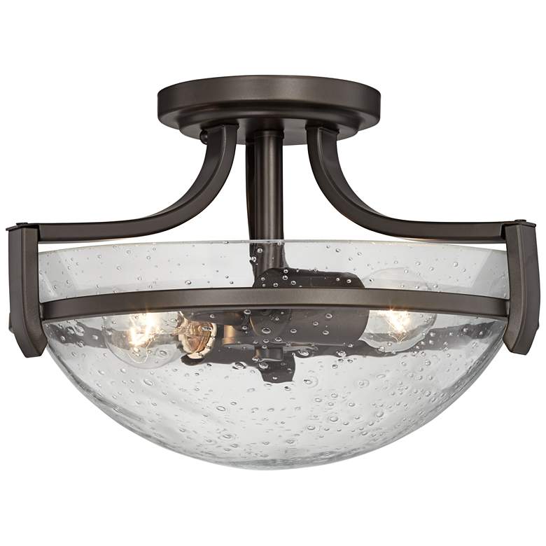 Image 5 Regency Hill Mallot 13" Wide Bronze Clear Seeded Glass Ceiling Light more views