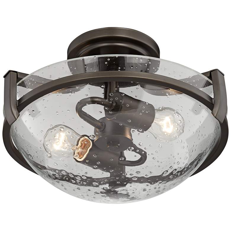 Image 6 Regency Hill Mallot 13" Wide Bronze Clear Seeded Glass Ceiling Light more views