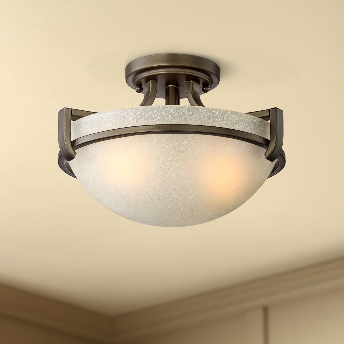 Schoolhouse Floating 7 Wide Brass and Frosted Glass Ceiling Light