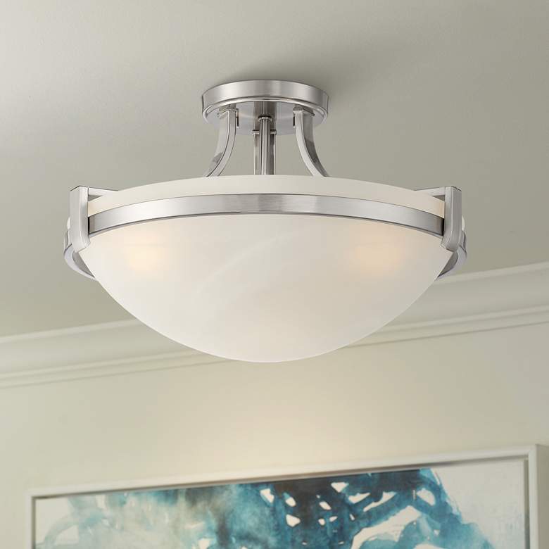 Image 1 Regency Hill Mallot 18" Nickel Marbleized Glass 3-Light Ceiling Light