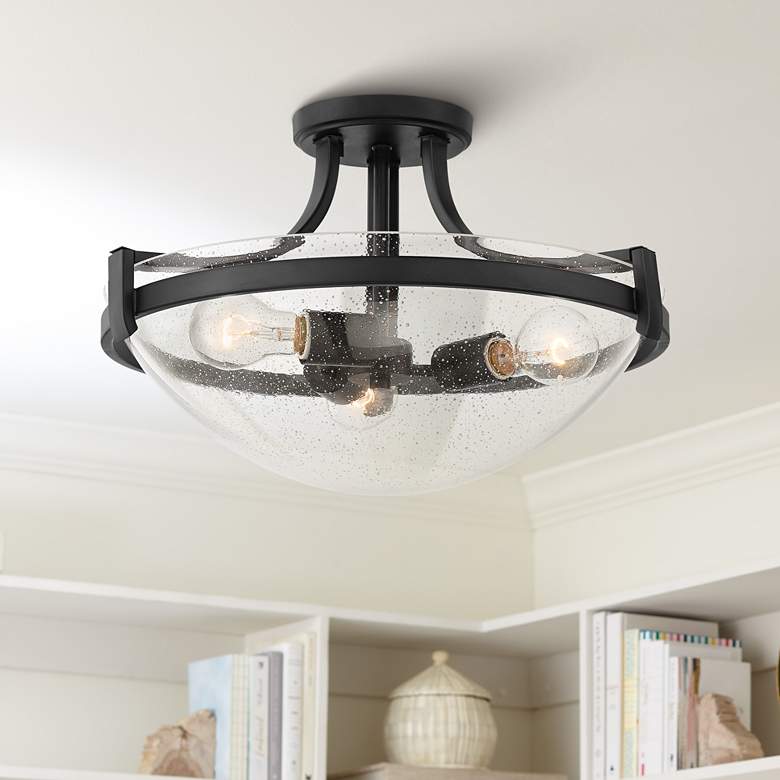 Image 1 Regency Hill Mallot 18 inch Wide Black and Glass 3-Light Ceiling Light
