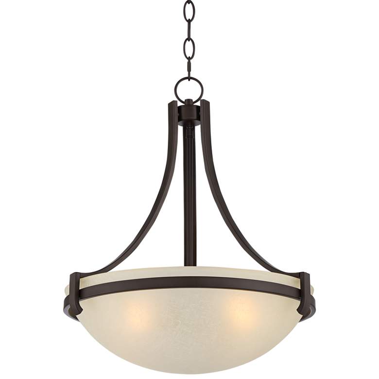 Image 2 Regency Hill Mallot 20" Bronze and Champagne Glass Bowl Pendant