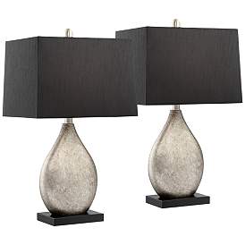 Image2 of Regency Hill Marco 25" Black Shade Silver Droplet Table Lamps Set of 2