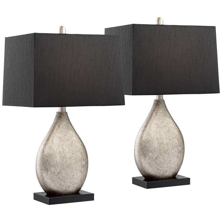 Image 2 Regency Hill Marco 25" Black Shade Silver Droplet Table Lamps Set of 2