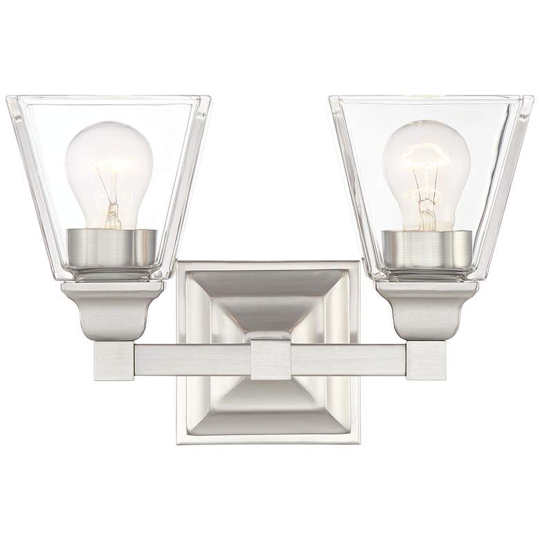 Image 2 Regency Hill Mencino 12 3/4 inch Wide Satin Nickel Clear Glass Bath Light