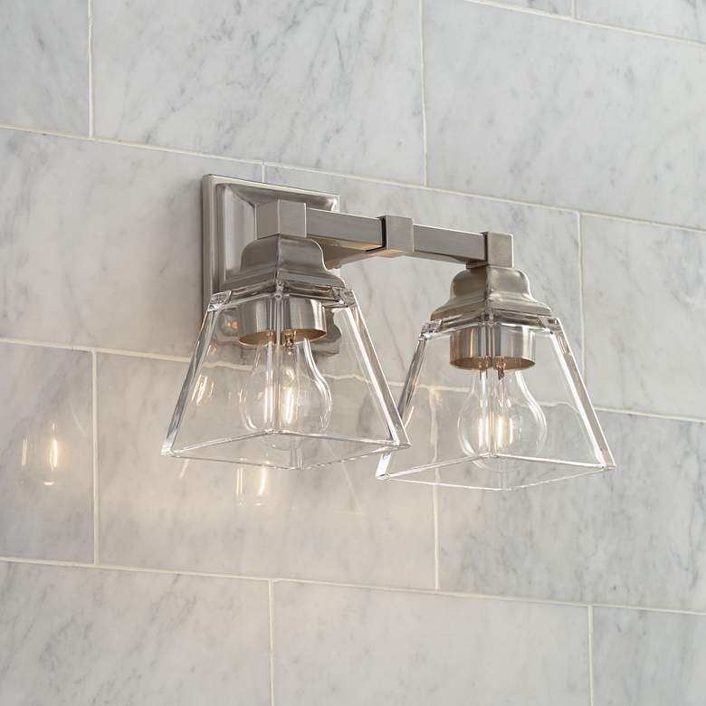 Image 1 Regency Hill Mencino 12 3/4" Wide Satin Nickel Clear Glass Bath Light
