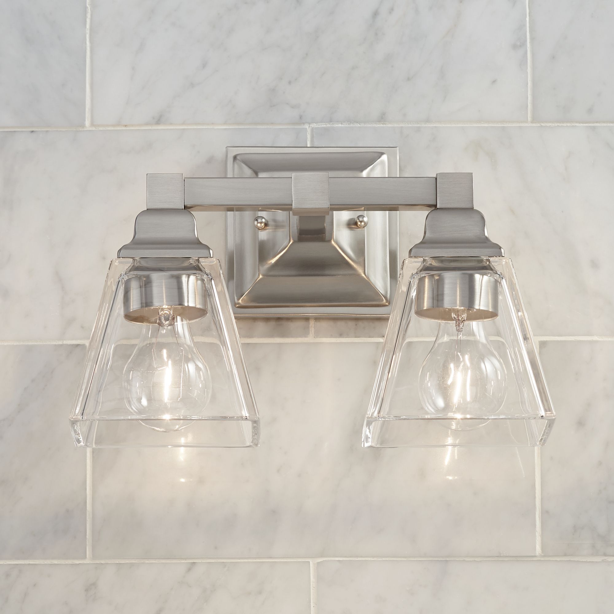 Regency Hill Mencino 12 3/4" Wide Satin Nickel Clear Glass Bath Light