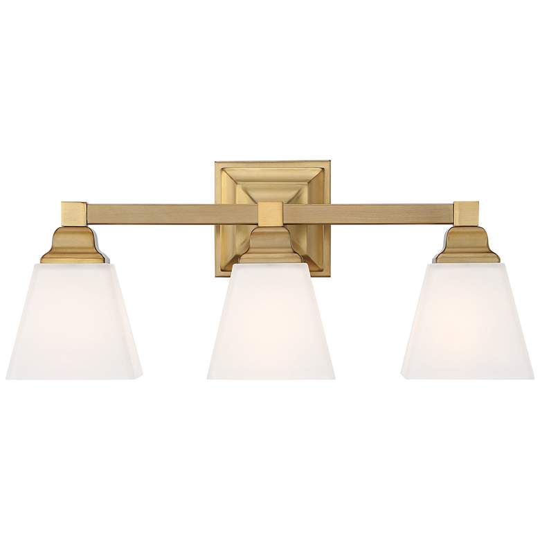 Image 2 Regency Hill Mencino 20 inch 3-Light Warm Brass and Opal Glass Bath Light