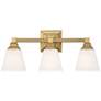 Regency Hill Mencino 20" 3-Light Warm Brass and Opal Glass Bath Light