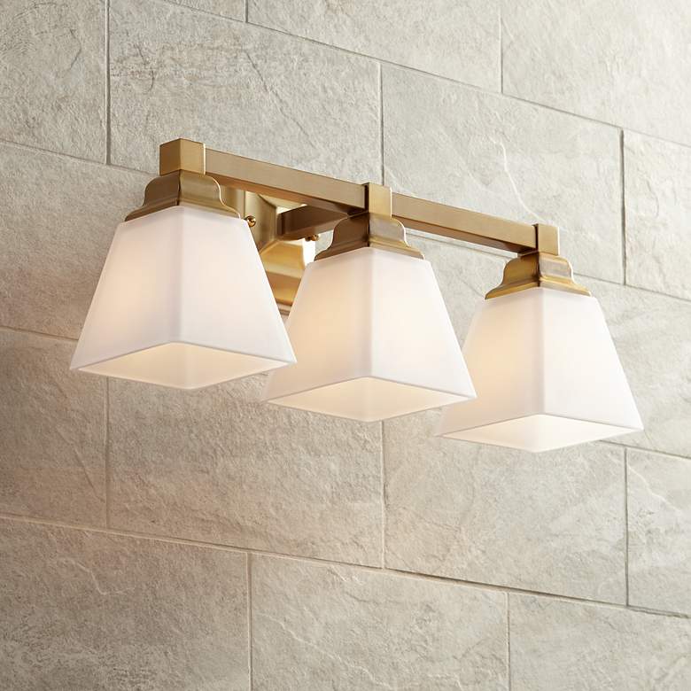 Image 1 Regency Hill Mencino 20" 3-Light Warm Brass and Opal Glass Bath Light