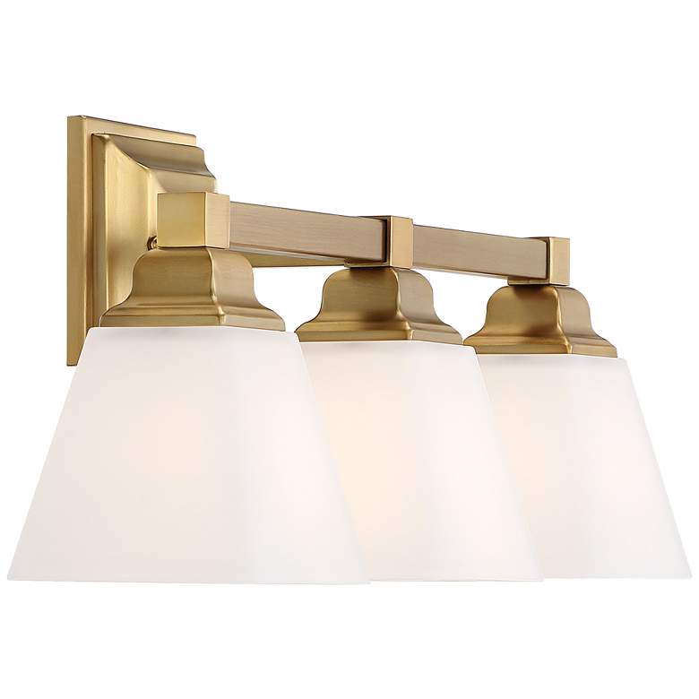 Image 5 Regency Hill Mencino 20 inch 3-Light Warm Brass and Opal Glass Bath Light more views