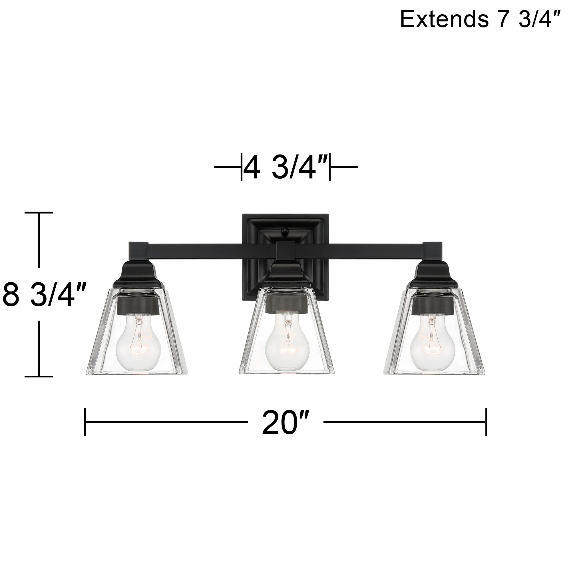 Regency Hill Mencino 20" Black Steel Clear Glass 3-Light Bath Light