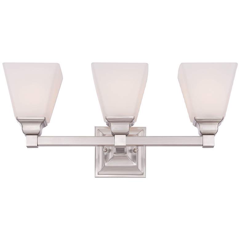 Image 4 Regency Hill Mencino 20 inch Wide 3-Light Nickel and Opal Glass Bath Light more views