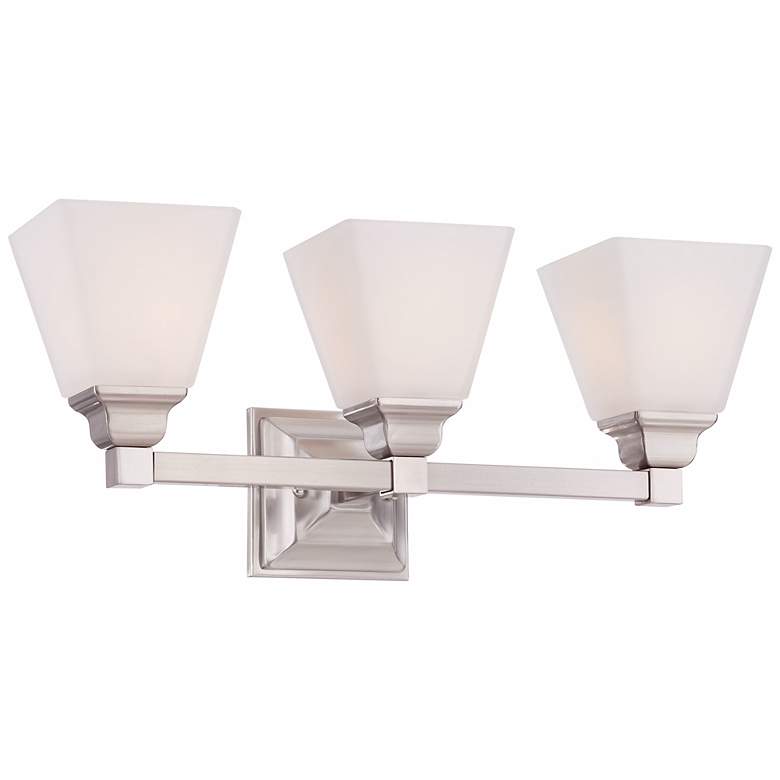 Image 5 Regency Hill Mencino 20 inch Wide 3-Light Nickel and Opal Glass Bath Light more views