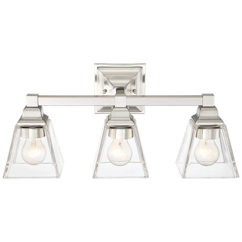 Image 2 Regency Hill Mencino 20 inch Wide Satin Nickel and Clear Glass Bath Light