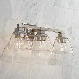 Image1 of Regency Hill Mencino 20" Wide Satin Nickel and Clear Glass Bath Light