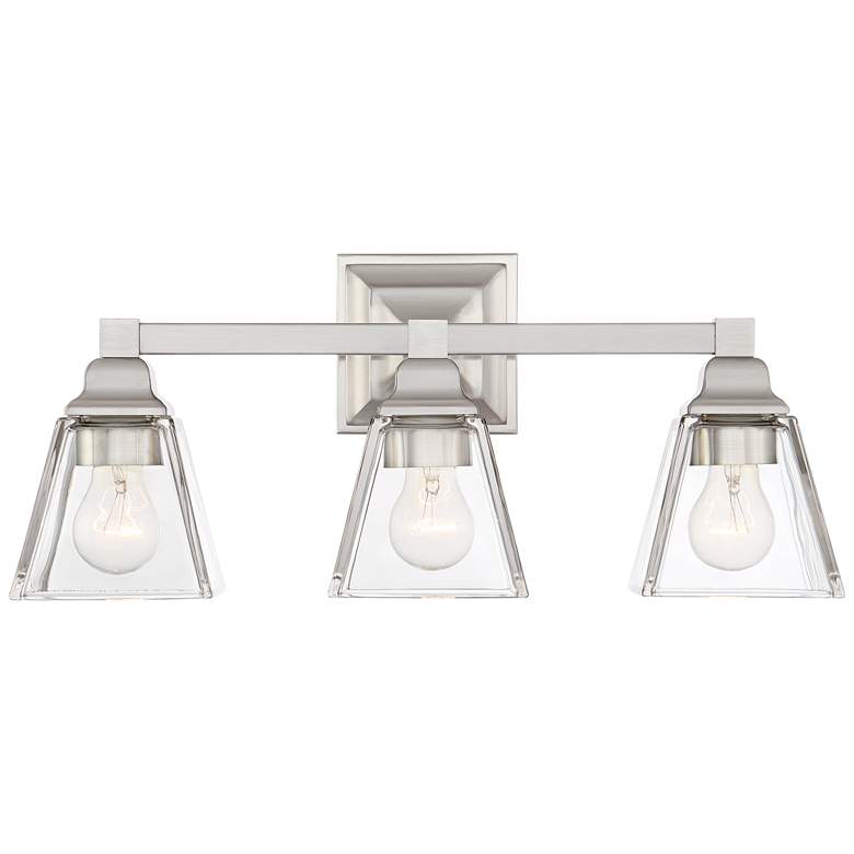 Image 4 Regency Hill Mencino 20 inch Wide Satin Nickel and Clear Glass Bath Light more views