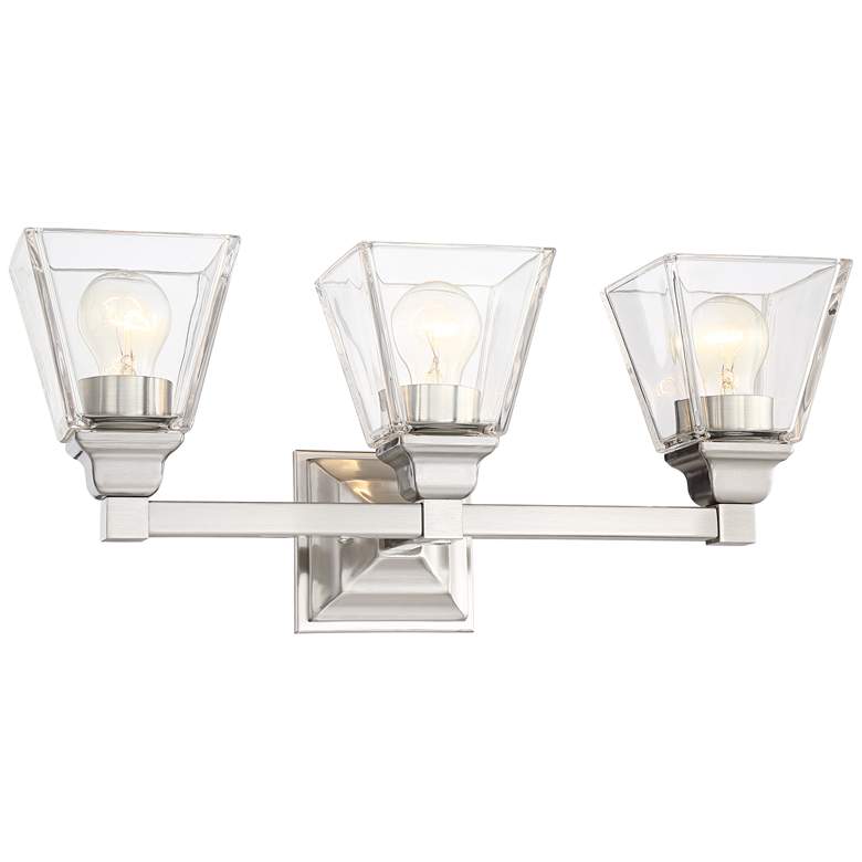 Image 5 Regency Hill Mencino 20 inch Wide Satin Nickel and Clear Glass Bath Light more views