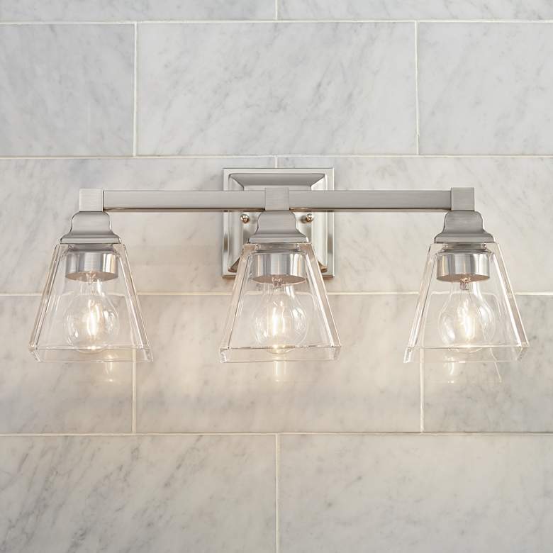 Image 7 Regency Hill Mencino 20" Wide Satin Nickel and Clear Glass Bath Light more views