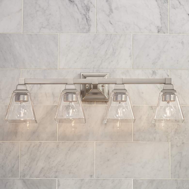 Image 7 Regency Hill Mencino 28" Satin Nickel Clear Glass Bath Vanity Light more views