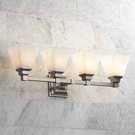 Image2 of Regency Hill Mencino 28" Wide Satin Nickel and Opal Glass Bath Light