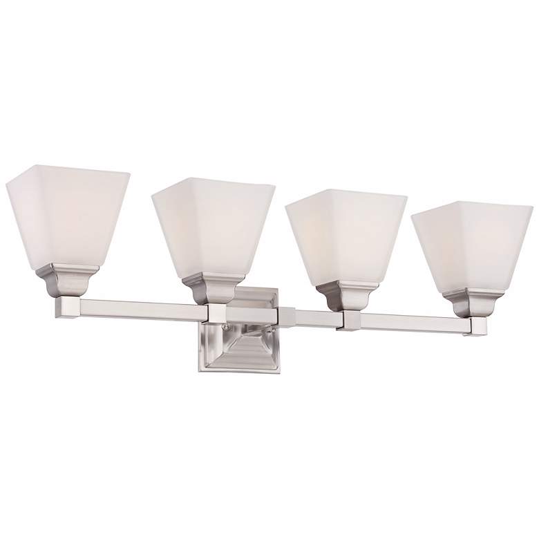Image 6 Regency Hill Mencino 28 inch Wide Satin Nickel and Opal Glass Bath Light more views