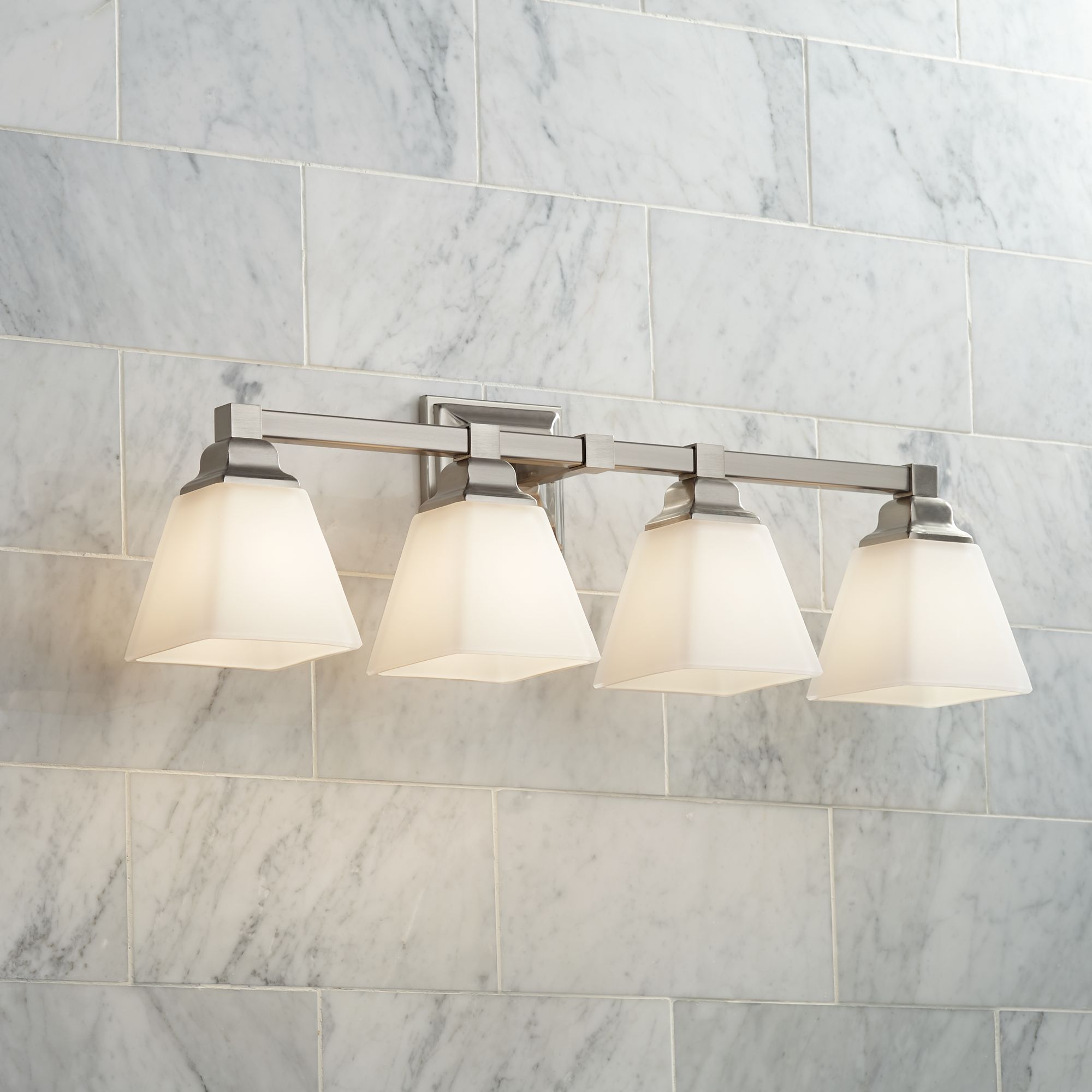 Regency Hill Mencino 28" Wide Satin Nickel and Opal Glass Bath Light in scene