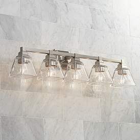 Image1 of Regency Hill Mencino 35 1/4" Satin Nickel and Clear Glass Bath Light