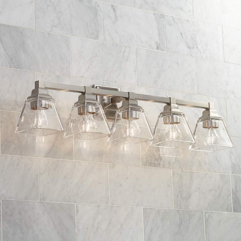 Image 1 Regency Hill Mencino 35 1/4" Satin Nickel and Clear Glass Bath Light