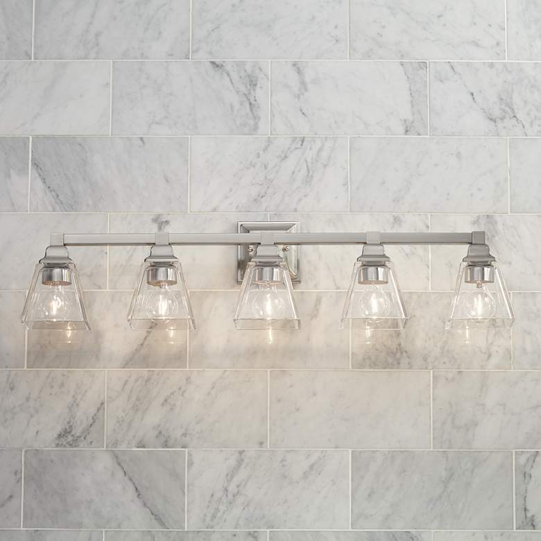 Image 7 Regency Hill Mencino 35 1/4" Satin Nickel and Clear Glass Bath Light more views