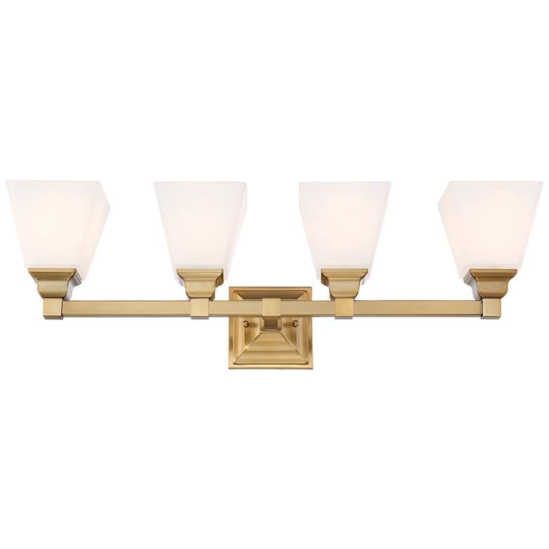 Image 6 Regency Hill Mencino-Opal 28" Wide Warm Brass and Glass Bath Light more views