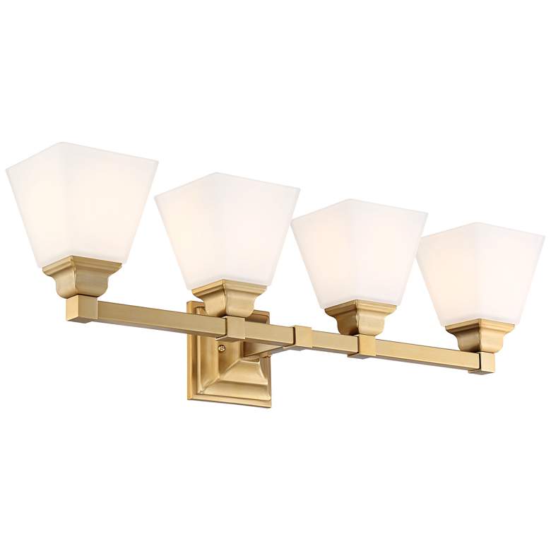 Image 7 Regency Hill Mencino-Opal 28 inch Wide Warm Brass and Glass Bath Light more views