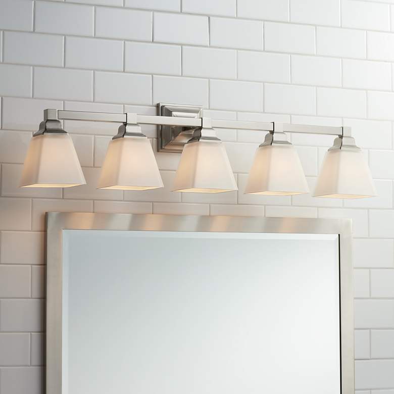 Image 1 Regency Hill Mencino-Opal 35 1/4" Satin Nickel and Glass Bath Light